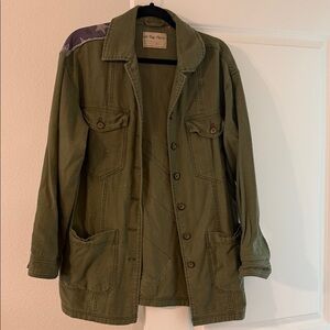 Free People Olive Utility Jacket with Patch Detail size XS